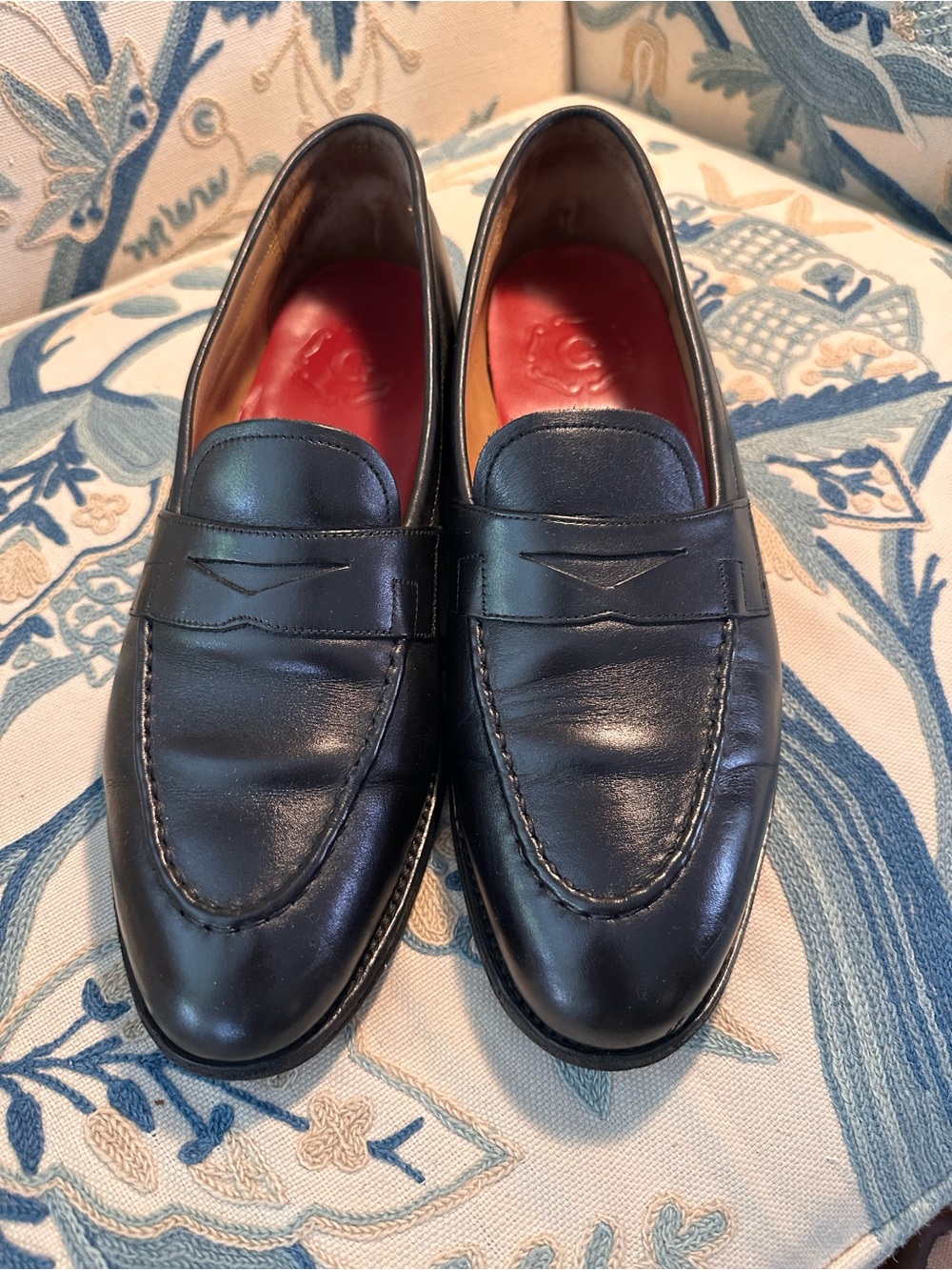 Grenson Black Leather Penny Loafers with Red Insole.  Size 10.5 E
